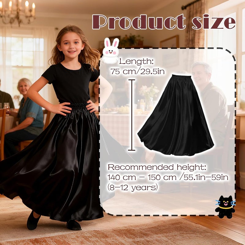 Kyshudwc 2 Pcs Long Satin Skirt for Girls Full Dancing Circle Skirt for Kids 8-12 Years - Image 3